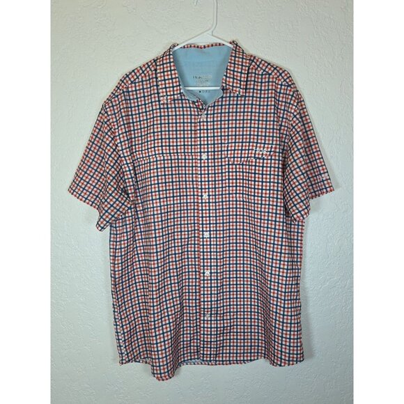 Huk Performance Fishing Shirt Mens XL Red Blue Plaid Short Sleeve Button Up - Picture 1 of 5